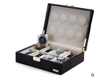 Crocodile Grain leather jewellery storage box watch case trays black color